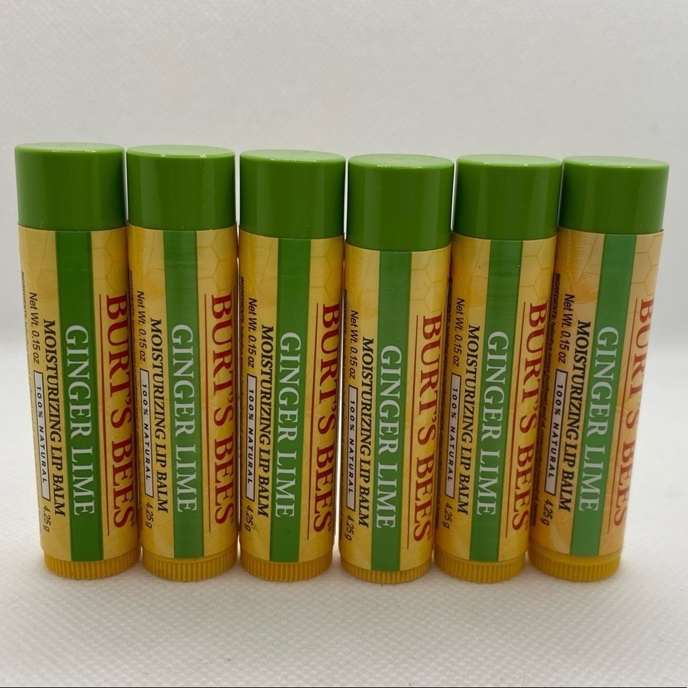 NEW Lot of 6 Burt's Bees Ginger Lime Moisturizing Lip Balm 100% Natural